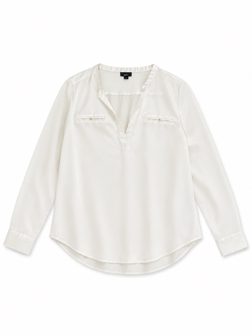 Mossimo Supply Co. Cream Split V-Neck Blouse with Zip Detail